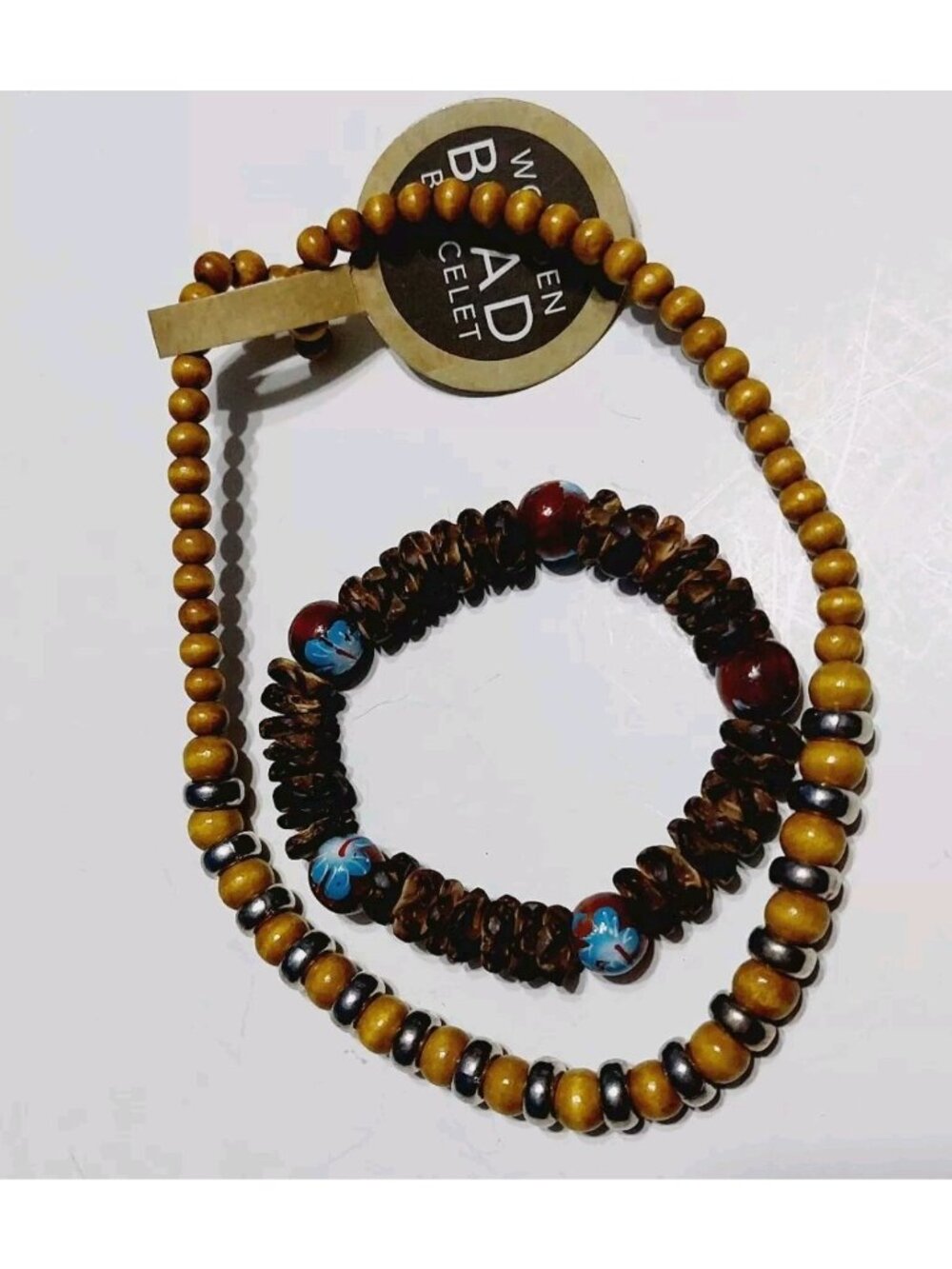 Wooden Bead Bracelet 1 BMI & 1 Unbranded Set Of 2 Boho